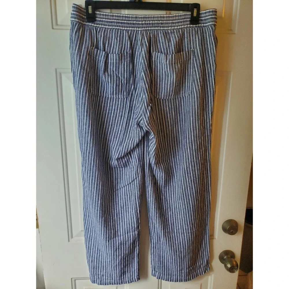 Old Navy Pull On Pants Linen/Rayon Sz L Wide Leg Stripes Beach Resort Summer